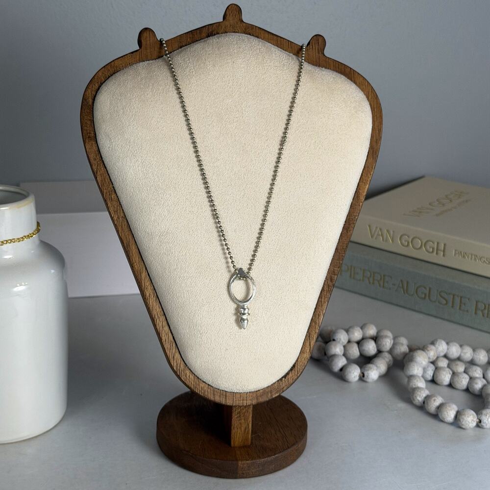 Unisex VTG 1980s Silver-Tone Oval Pendant w/ Spike Accent & 31" Ball Chain